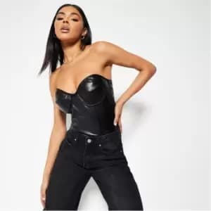 I Saw It First Faux Leather Cupped Bodysuit - Black