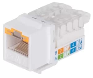 Keystone Jack - Cat6 - UTP - Toolless - Locking Function - White - Flat - White - RJ-45 - Female - Gold - 22/26