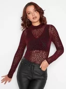 Long Tall Sally Leopard Mesh Top - Red, Size 12, Women