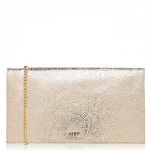 Biba Foldover Chain Strap Leather Clutch - Gold