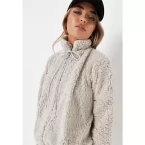 Missguided Borg Zip Through Funnel Neck Zip Through - Neutral