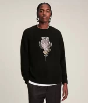 AllSaints Mens Wreath Crew Jumper, Black, Size: M
