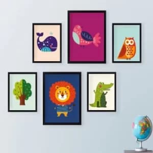 SET_089 Multicolor Decorative Framed Painting (6 Pieces)
