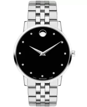 Movado Museum Classic Black Diamond Dial Stainless Steel Mens Watch 0607201 0607201