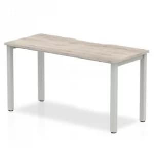 Single Silver Frame Bench Desk 1400 Grey Oak