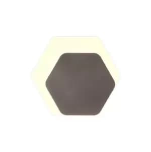 Magnetic Base Wall Lamp, 12W LED 3000K 498lm, 15, 19cm Horizontal Hexagonal Right Offset, Coffee, Acrylic Frosted Diffuser