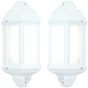 Loops - 2 pack IP44 Outdoor Wall Light Matt White Traditional Lantern pir Motion Lamp