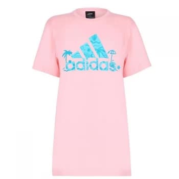 adidas QT T Shirt Mens - Pink Palm Tree