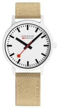 Mondaine Essence 41mm Silver Green Strap White Dial MS1. Watch
