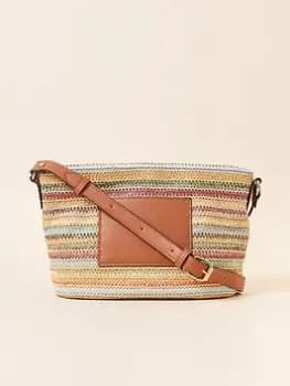 Accessorize Stripe Raffia Cross-body Bag, Multi, Women