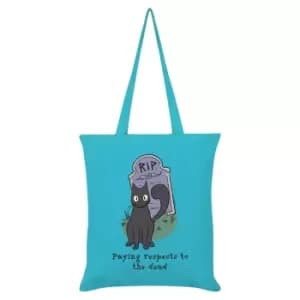 Spooky Cat Paying Respects To The Dead Tote Bag (One Size) (Azure Blue/Dark Grey/Black)