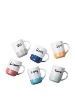 Waterside Dipped Glaze Slogan Mugs ; Set Of 8