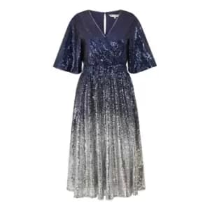 Yumi Navy Ombre Sequin Midi Wrap Dress - Blue