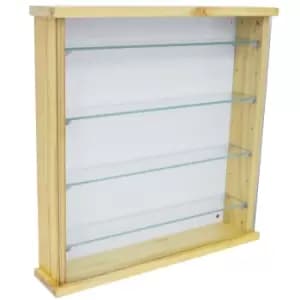 Techstyle Exhibit Solid Wood 4 Shelf Glass Wall Display Cabinet Natural Pine