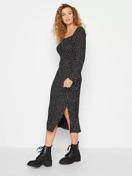 Long Tall Sally Split Front Polka Dot Print Dress, Black, Size 14, Women