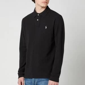 Polo Ralph Lauren Mens Basic Mesh Long Sleeve Polo Shirt - Black Marl Heather - L