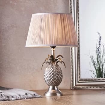 Freya Table Lamp Pewter Plate & Dusky Pink Silk 1 Light IP20 - E27