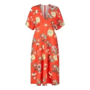 Yumi Red Floral Kimono Midi Dress - Red