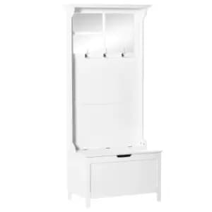 Homcom Coat Rack Shoe Bench Hall Tree For Entryway With Cabinet 3 Hooks Mirrors White