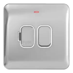 Schneider LSD 13A Double Pole Switched Fused Spur LED Indicator White Insert Polished Chrome - GGBL5011WPC