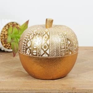 Gold Finish Apple Ornament with Ornate Pattern
