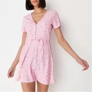 Missguided Ditsy Floral Print Half Button Tea Dress - Pink
