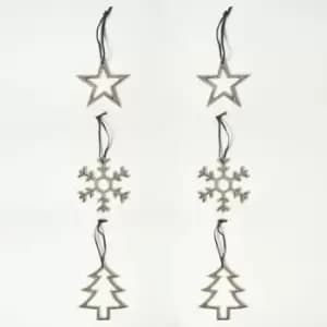 Homescapes - Set of 3 Silver Christmas Ornaments Star Tree Snowflake - Silver - Silver