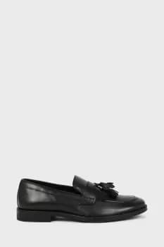 Black Smart Leather Tassel Slip On Loafers