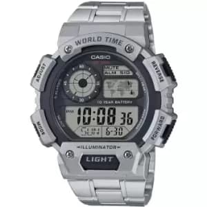Mens Casio 'Classic World Time' Silver and LCD Plastic/Resin Quartz Chronograph Watch