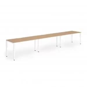 Single White Frame Bench Desk 1400 Beech 3 Pod