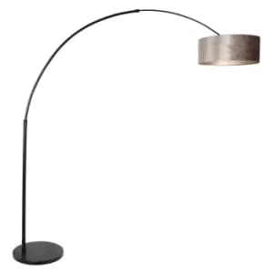 Sparkled Light Arc Floor Lamp Black Matt, Velor Taupe
