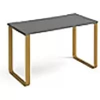 Rectangular Sleigh Frame Desk Onyx Grey Wood/Metal Sleigh Legs Brass Cairo 1200 x 600 x 730mm