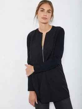 Mint Velvet Zip Front Longline Tunic - Black, Size 10, Women