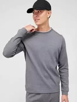 BOSS Salbo Curved Logo Sweatshirt - Medium Grey, Medium Grey, Size L, Men