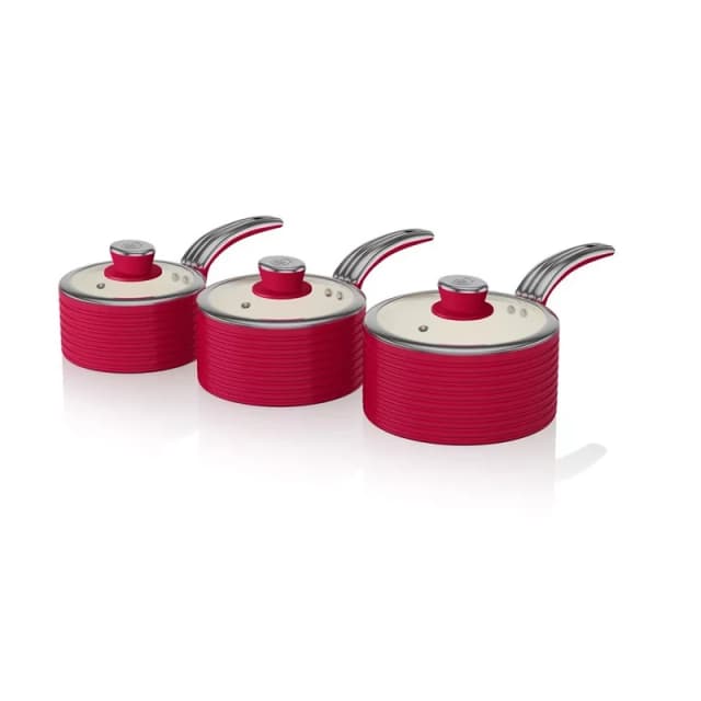 Swan Retro 3 Piece Saucepan Set Red