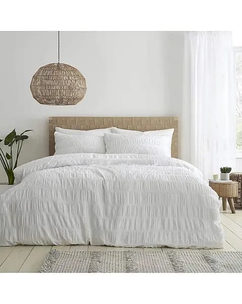 Seersucker Duvet Cover Set White KING XC18103