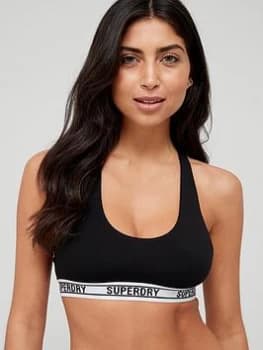 Superdry Logo Crop Bralette - Black, Size 12, Women