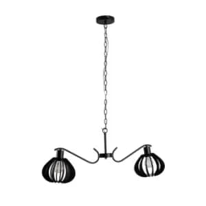 Rona Wire Frame Pendant Ceiling Light Black, Gold, 99cm, 2x E27