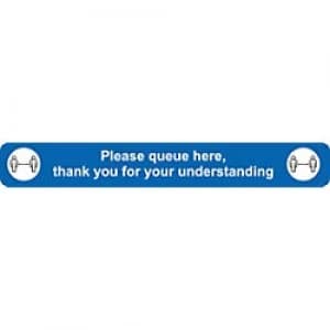 Seco Floor Sticker Please queue here Blue Anti Slip Laminate 60 x 8 cm