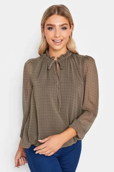 Dobby Tie Neck Blouse