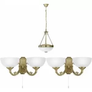 Ceiling Pendant Light & 2x Matching Wall Lights Bronze & White Satin Glass Shade