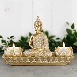 Gold Thai Buddha Double Tealight Holder Figurine 14cm