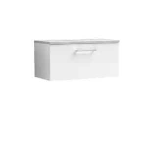 Nuie Arno 800mm Wall Hung Single Drawer Vanity & Bellato Grey Laminate Top Gloss White