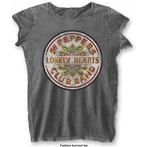 The Beatles Sgt Pepper Drum with Burn Out Finishing Ladies X-Large T-Shirt - Grey