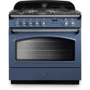 Rangemaster Classic 90cm Dual Fuel Range Cooker - Stone Blue & Chrome