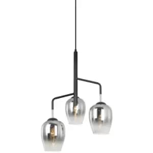 Netlighting Modern Hanging Pendant Chrome, Black 3 Light with Chrome Shade, E27