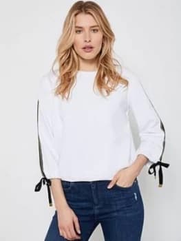 Mint Velvet Contrast Tie Sleeve Sweatshirt - White