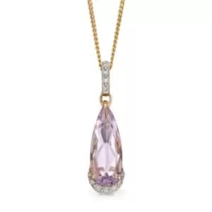 JG Signature 9ct Gold Pink Amethyst & Diamond Elongated Teardrop Necklace
