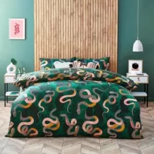 Furn. Serpentine King Duvet Cover Set Cotton Juniper Green