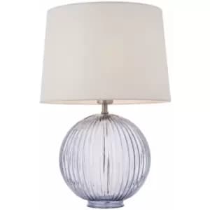 Loops - Table Lamp Smokey Grey Ribbed Glass & Vintage White Linen 40W E27 gls
